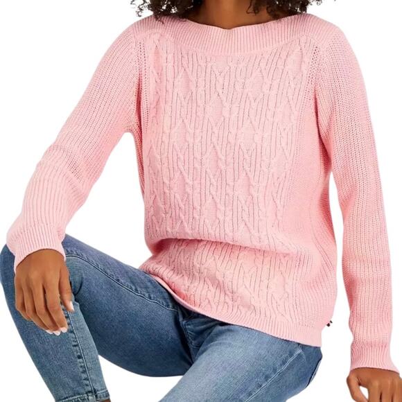 Tommy Hilfiger Women’s Boat Neck Cable Knit Sweater Pink Size M - Picture 1 of 1